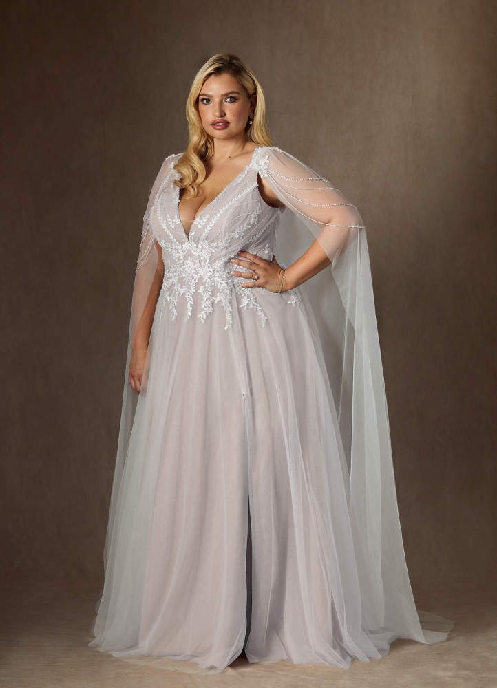 elyessen Goddess Two-Piece Diamond White A-Line V-Neck Sequins Tulle Dress