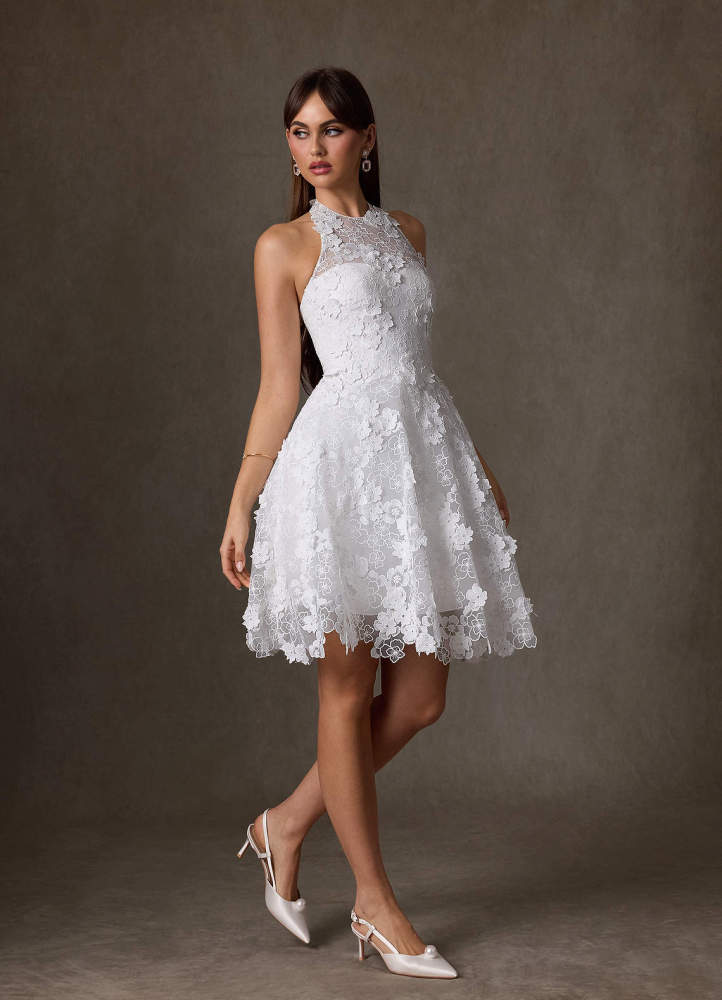 elyessen Cyra Diamond White A-Line Lace Dress