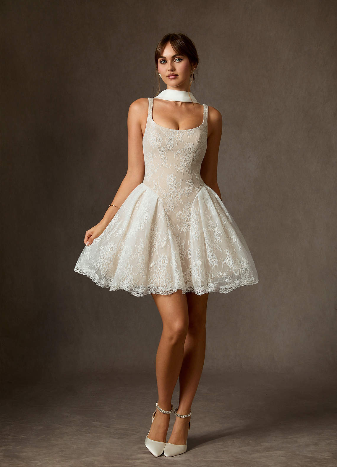 elyessen Dawn Two-Piece Diamond White A-Line Lace Dress