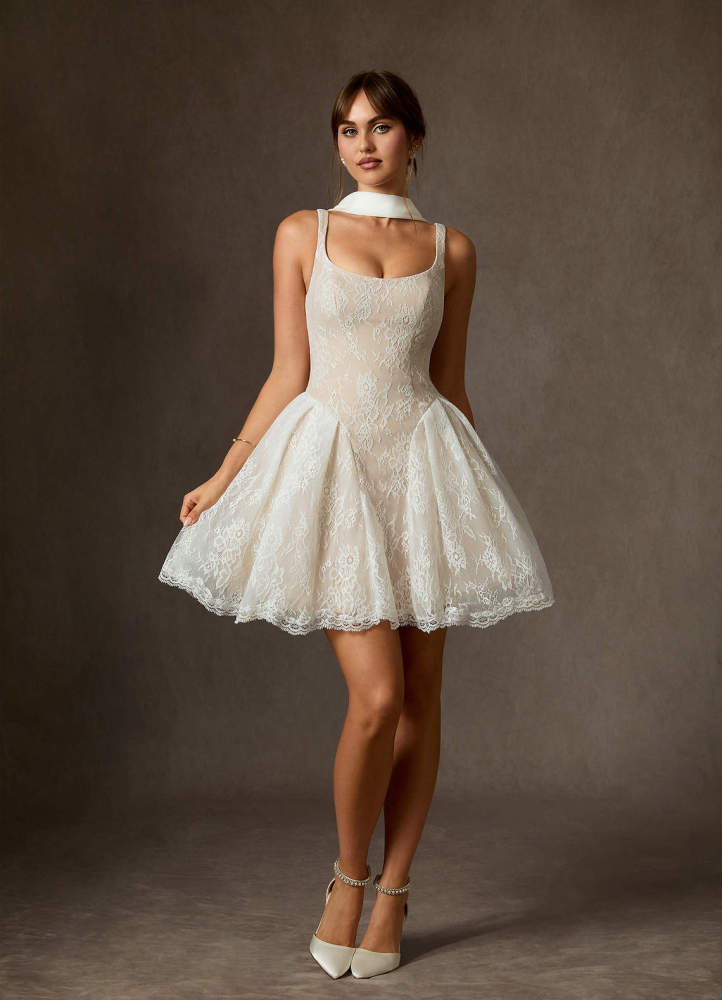 elyessen Dawn Two-Piece Diamond White A-Line Lace Dress
