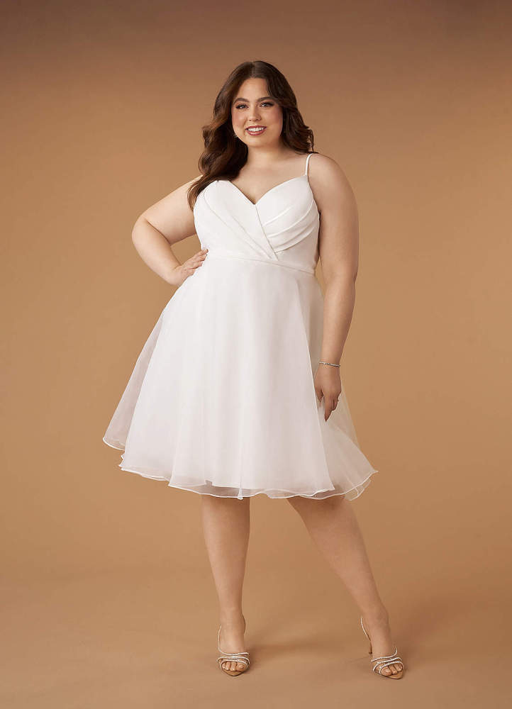 elyessen Ardea Stretch Diamond White A-Line V-Neck Pleated Stretch Crepe Dress