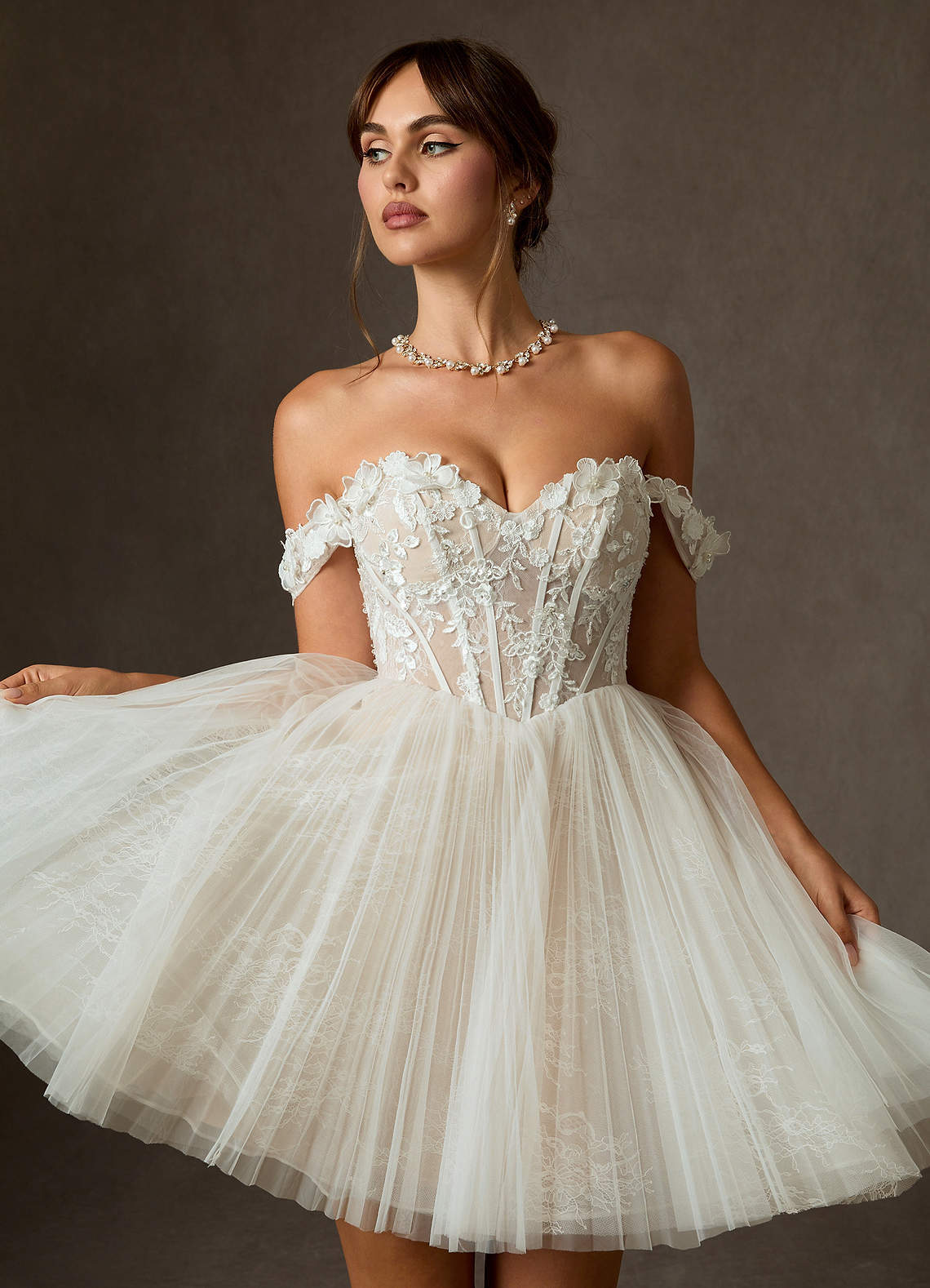 elyessen Sorel Diamond White Ball-Gown Off the Shoulder Lace Dress