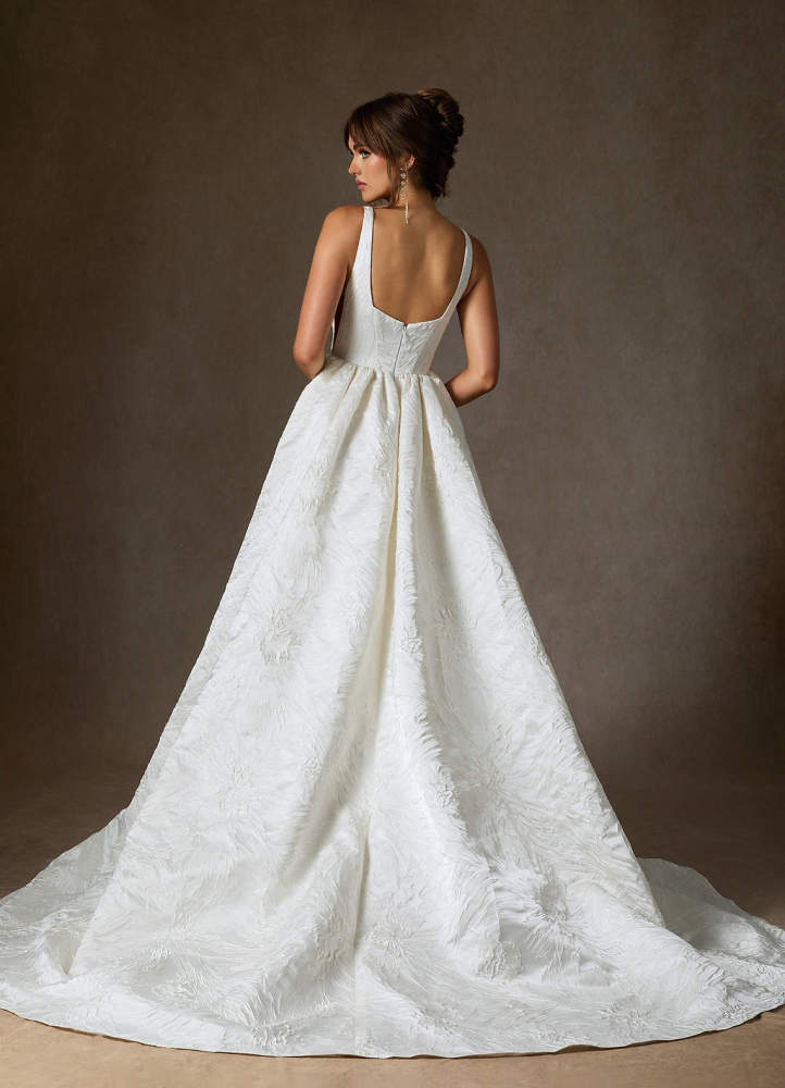 elyessen  Diamond White Ball-Gown with Pockets Floral Jacquard Dress