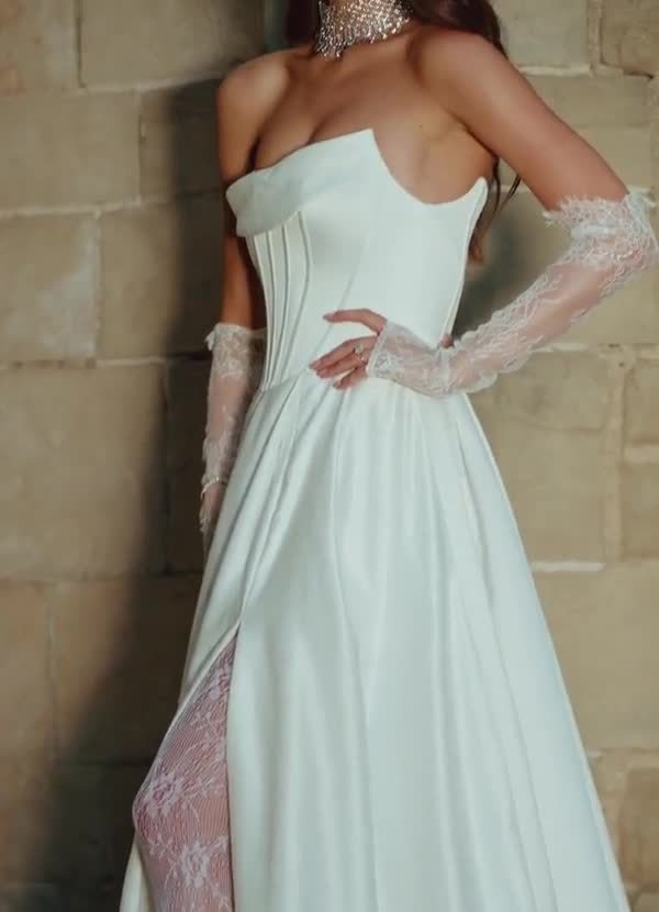 elyessen Katalina Diamond White Ball-Gown Strapless Satin Dress