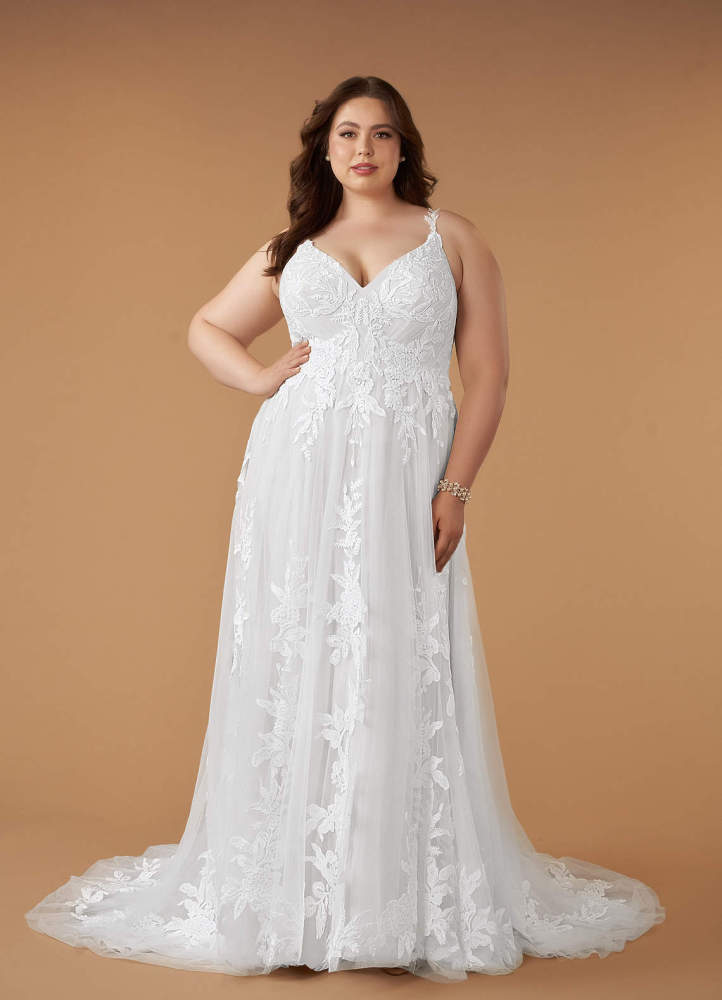 elyessen Delaina Diamond White A-Line V-Neck Sequins Tulle Dress