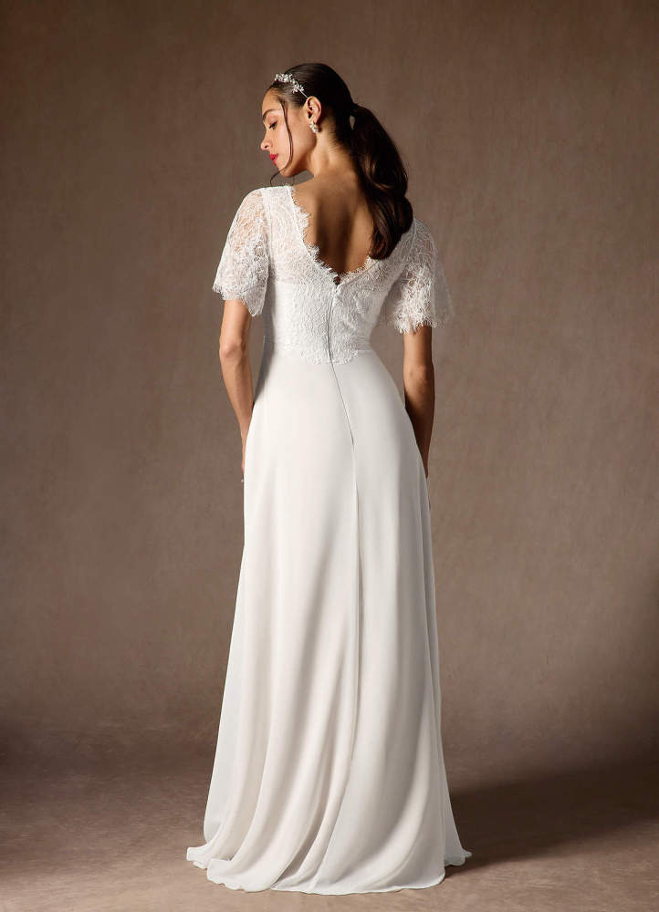 elyessen Veradis Diamond White A-Line V-Neck lace Chiffon Dress