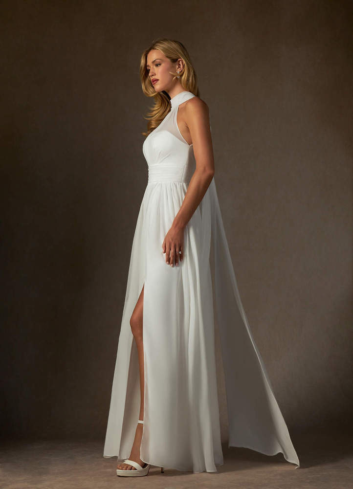 elyessen Helaina Diamond White A-Line Pleated Chiffon Dress