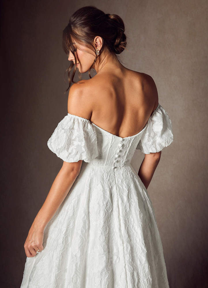 elyessen Gladiola Diamond White Ball-Gown Sweetheart Neckline Floral Burnout Jacquard Dress