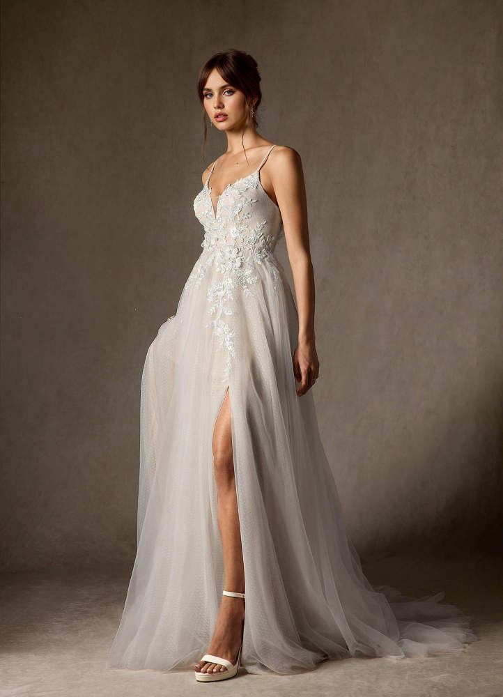 elyessen Nikita Diamond White A-Line Sequins Tulle Dress