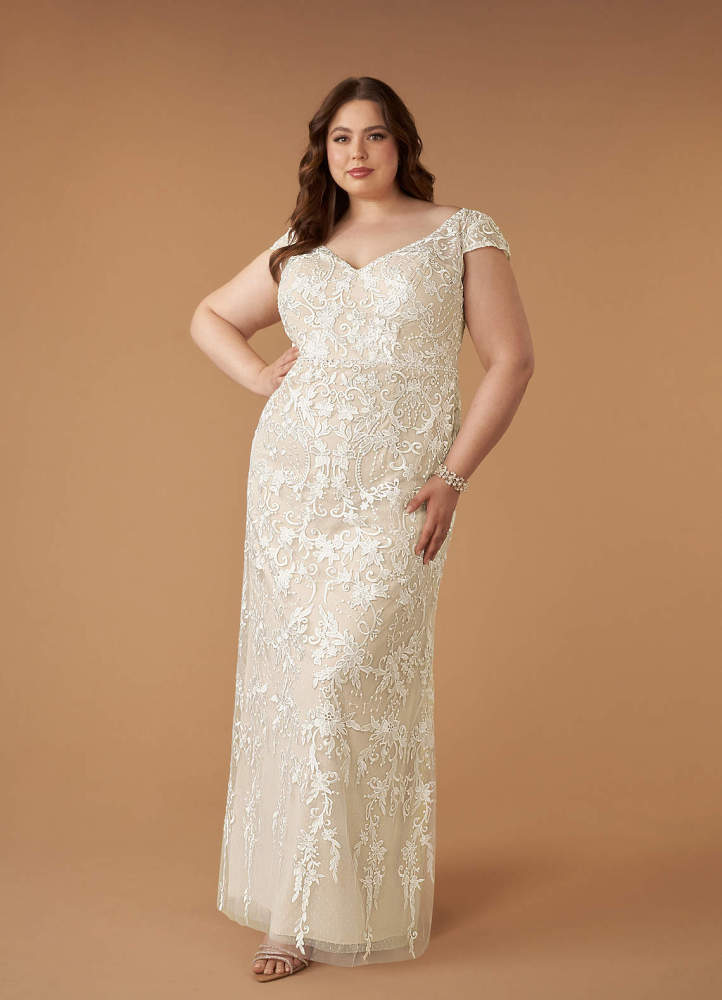 elyessen Diamond White Sheath V-Neck Sequins Lace Dress