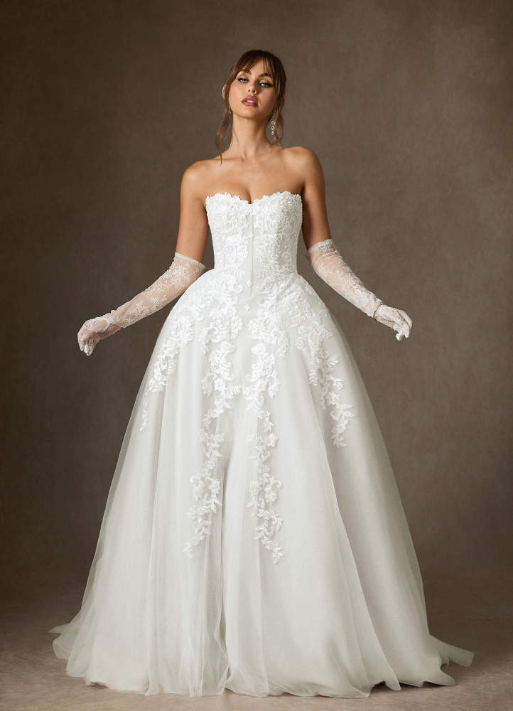 elyessen Sonnet Diamond White Ball-Gown Strapless Lace Dress