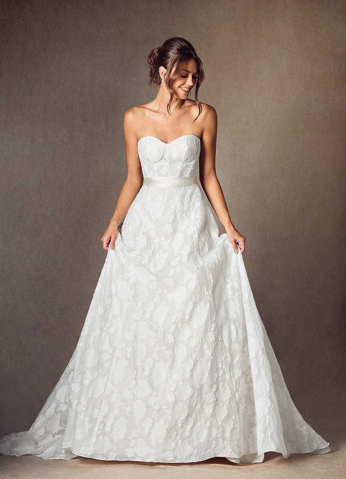 elyessen Meadow Diamond White Ball-Gown Strapless Floral Burnout Jacquard Dress