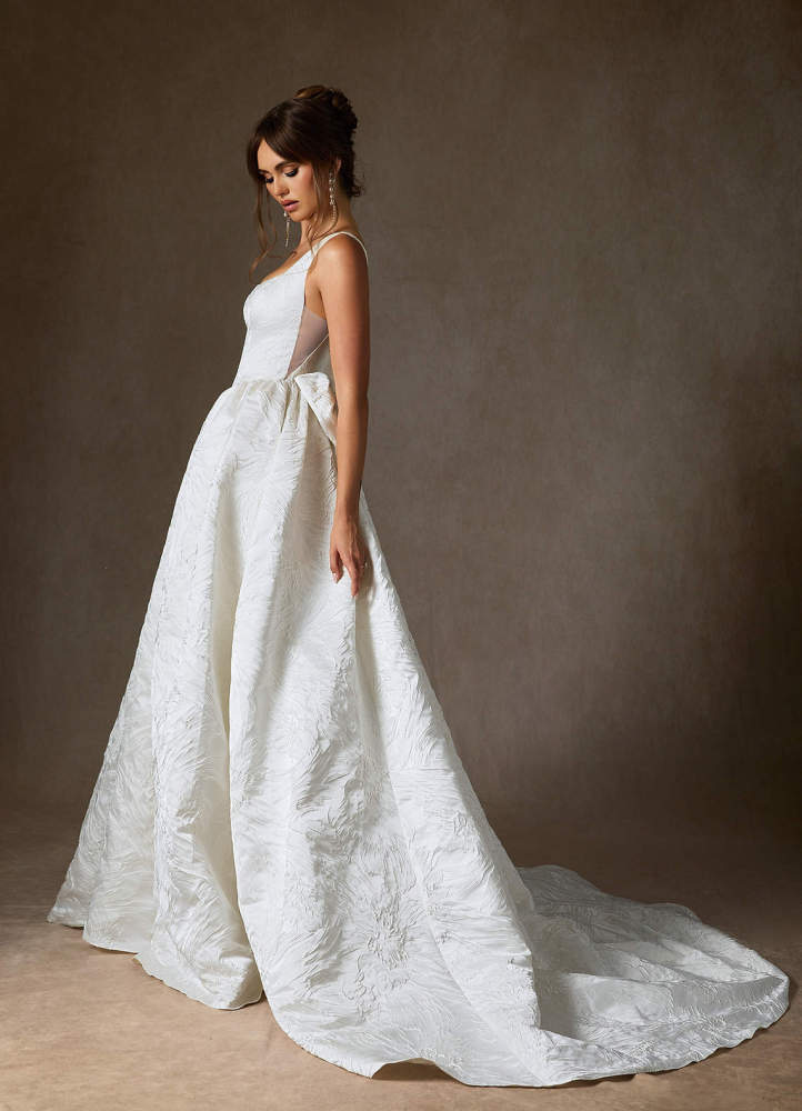 elyessen  Diamond White Ball-Gown with Pockets Floral Jacquard Dress