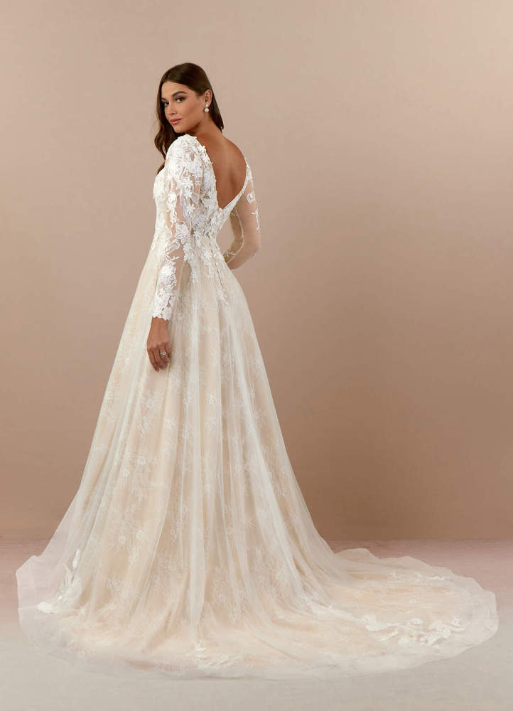 elyessen Leila Diamond White Champagne A-Line V-Neck Sequins Tulle Dress