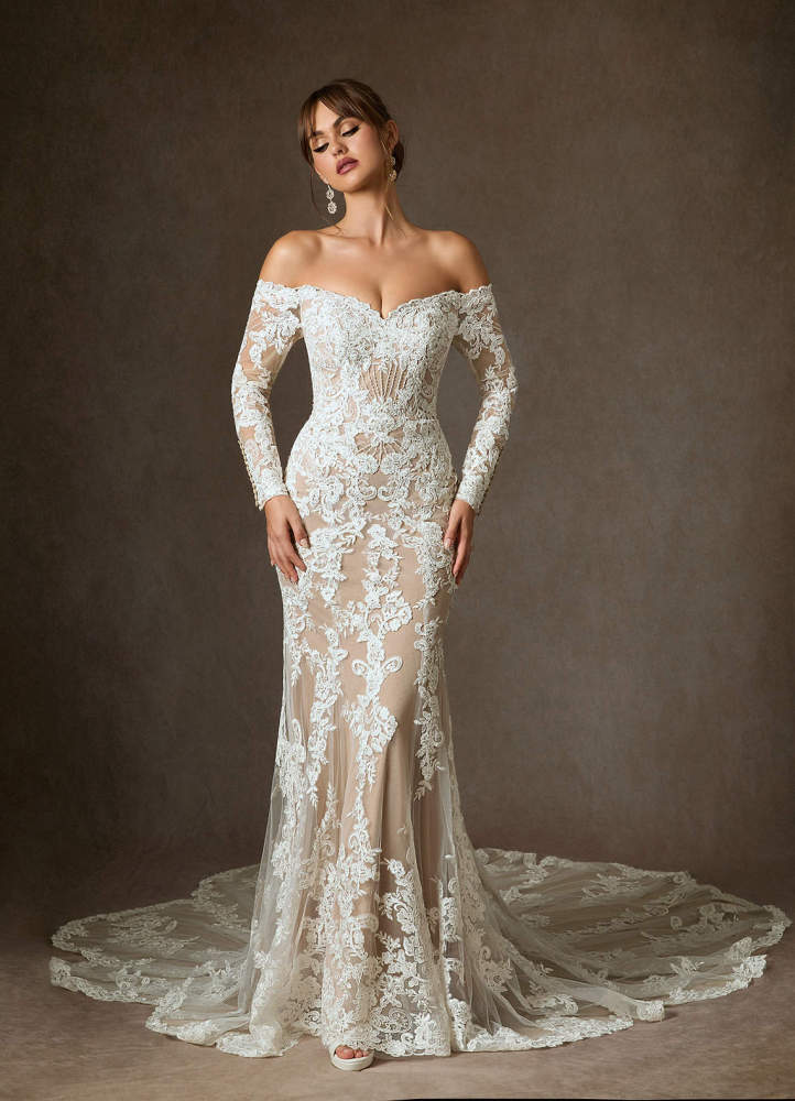 elyessen  Diamond White Mermaid Sequins Tulle Dress