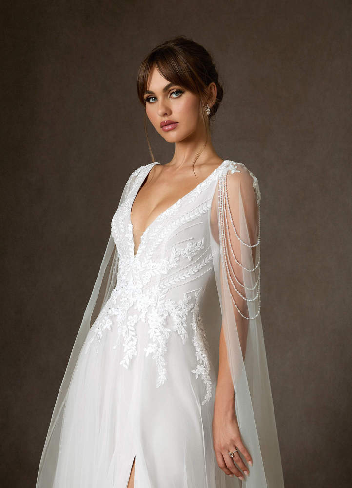 elyessen Goddess Two-Piece Diamond White A-Line V-Neck Sequins Tulle Dress