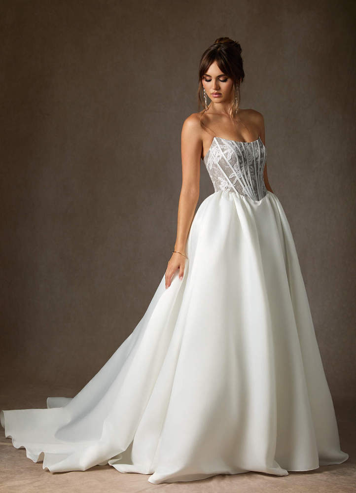 elyessen  Diamond White Ball-Gown Strapless Lace Dress