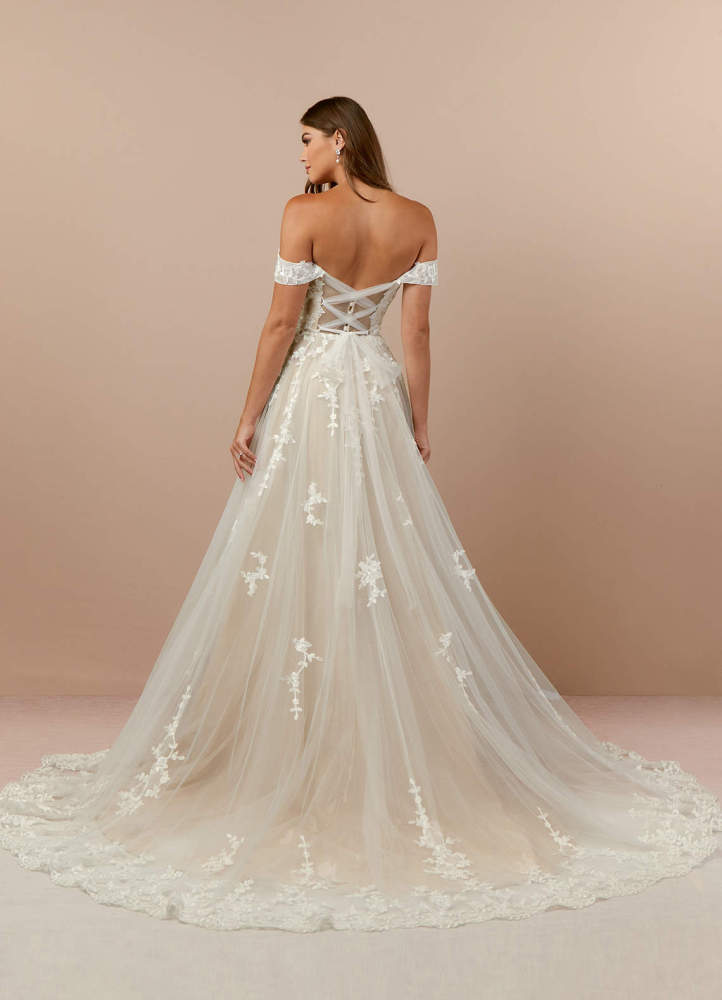 elyessen  Diamond White A-Line Off the Shoulder Tulle Dress