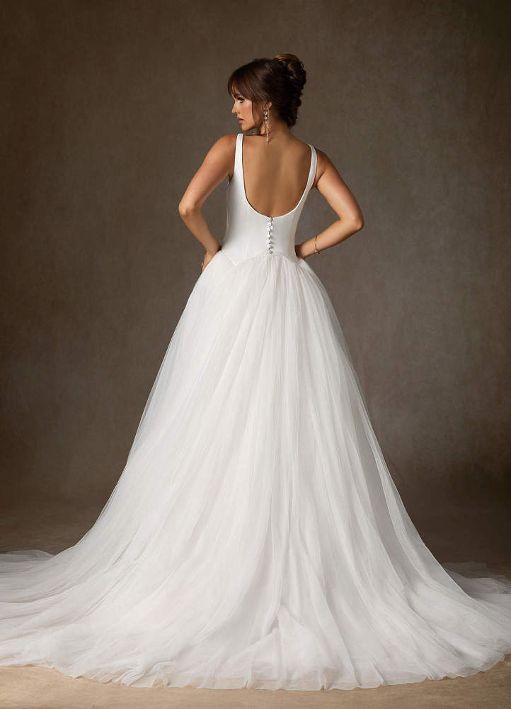 elyessen Samirah Diamond White A-Line Detachable Train Double Faced Satin Dress