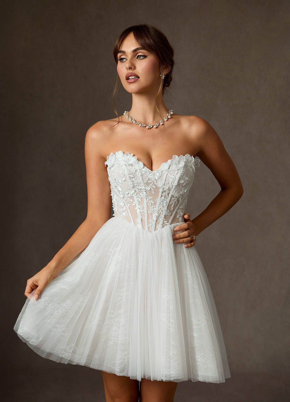 elyessen Sorel Diamond White Ball-Gown Off the Shoulder Lace Dress