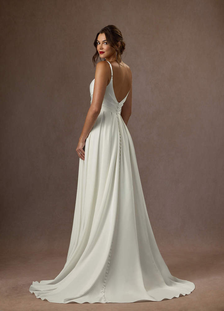 elyessen Caymus Diamond White A-Line Scoop Pleated Crepe Back Satin Dress