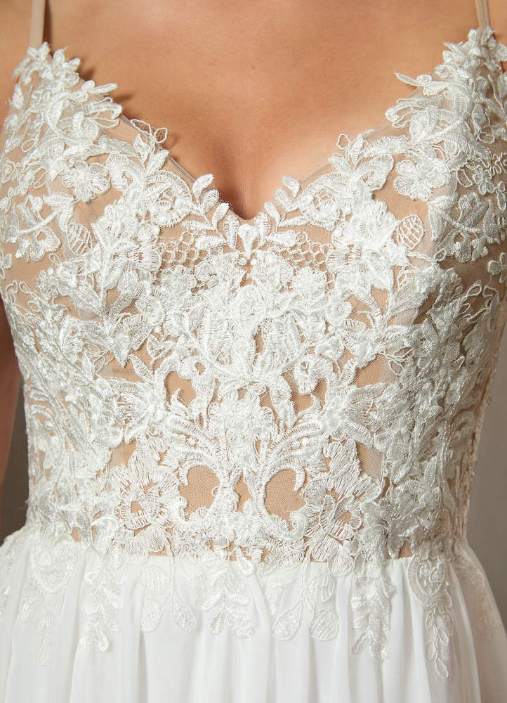 elyessen  Diamond White A-Line Lace Chiffon Dress