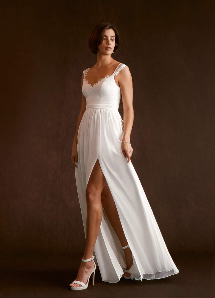 elyessen Aubriella Diamond White A-Line Lace Chiffon Dress