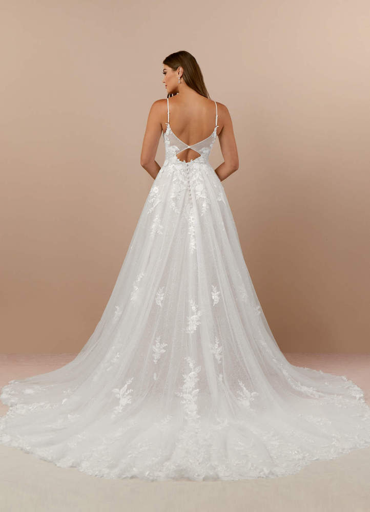 elyessen Arabelle Diamond White A-Line V-Neck Lace Tulle Dress