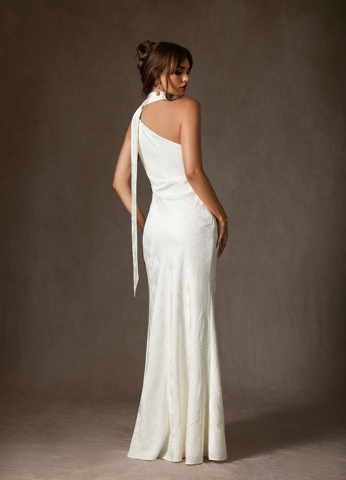 elyessen Misty Diamond White Sheath One Shoulder Floral Jacquard Dress