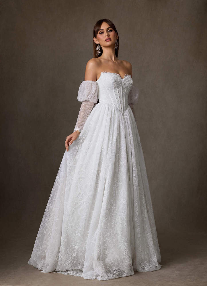 elyessen Sienna Diamond White A-Line Sweetheart Neckline Lace Dress