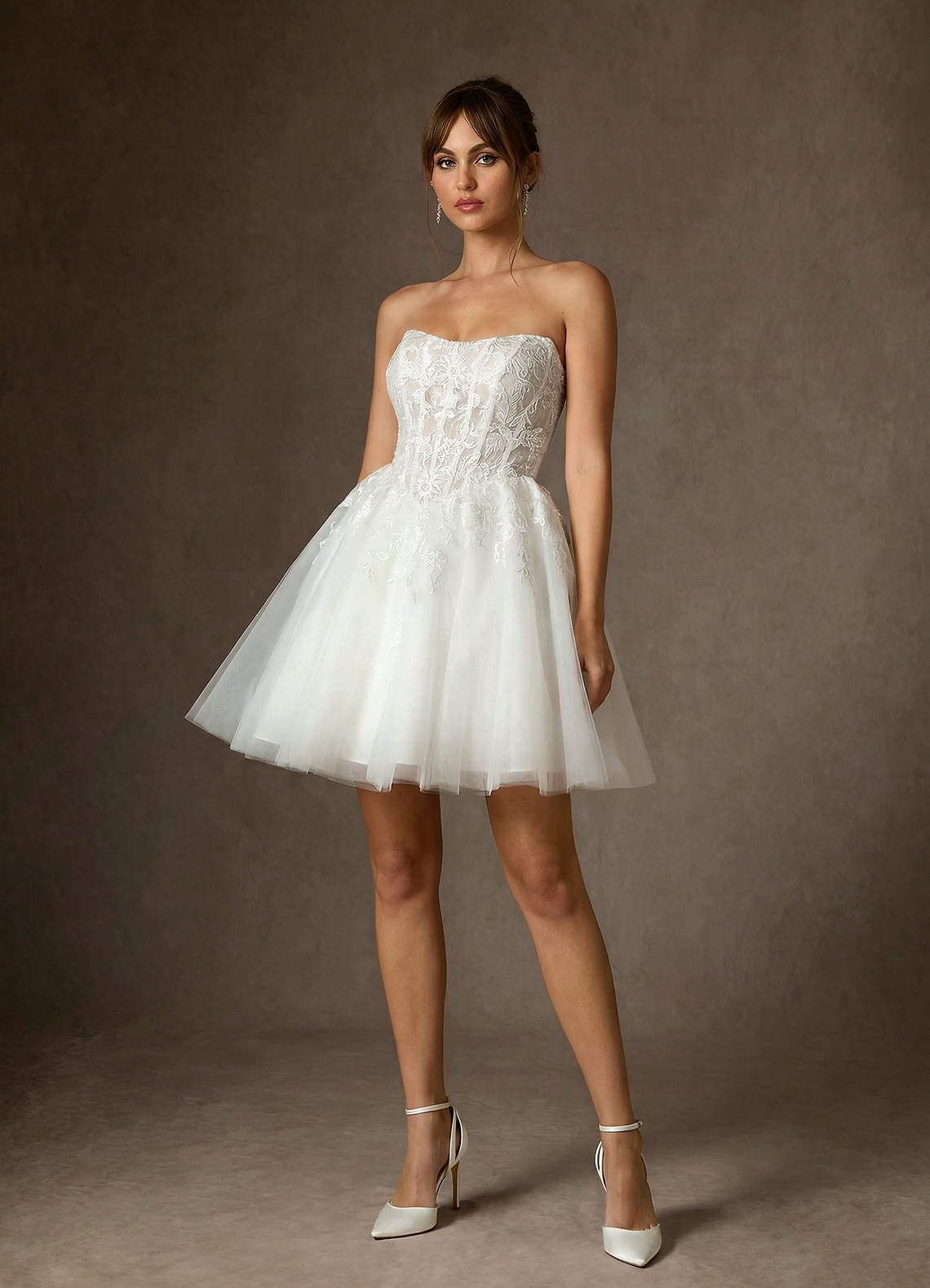 elyessen Anaiza Diamond White Ball-Gown Strapless Lace Dress
