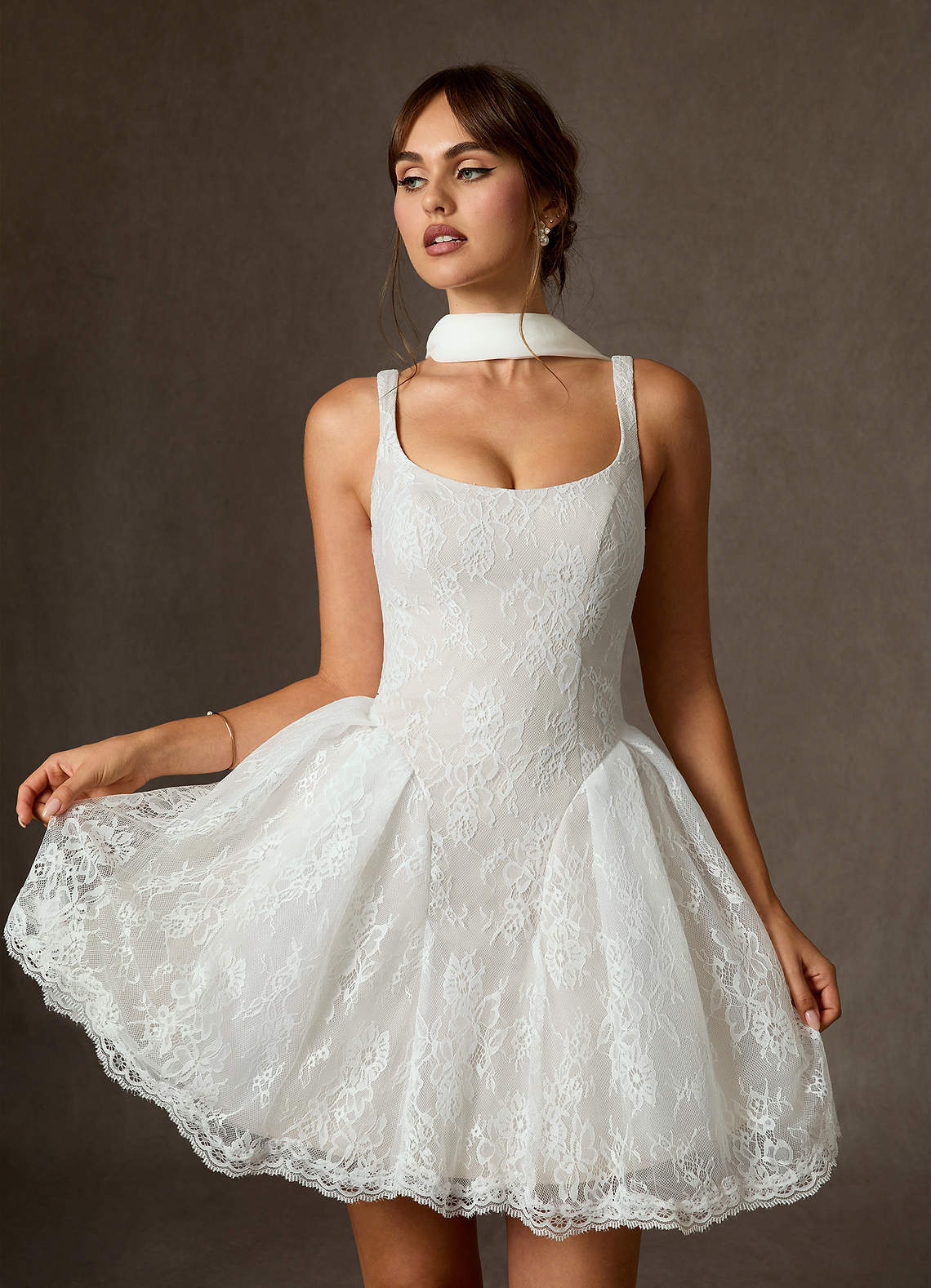 elyessen Dawn Two-Piece Diamond White A-Line Lace Dress