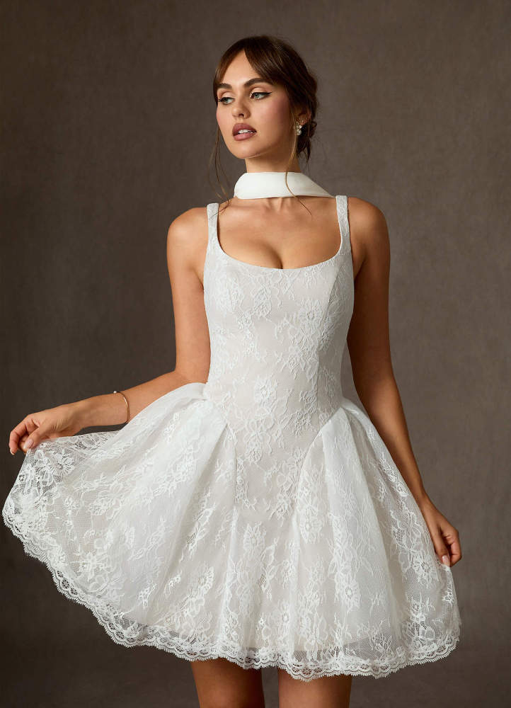 elyessen Dawn Two-Piece Diamond White A-Line Lace Dress