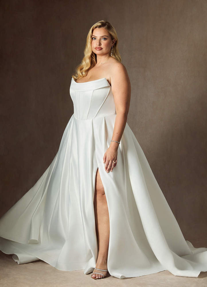 elyessen Katalina Diamond White Ball-Gown Strapless Satin Dress