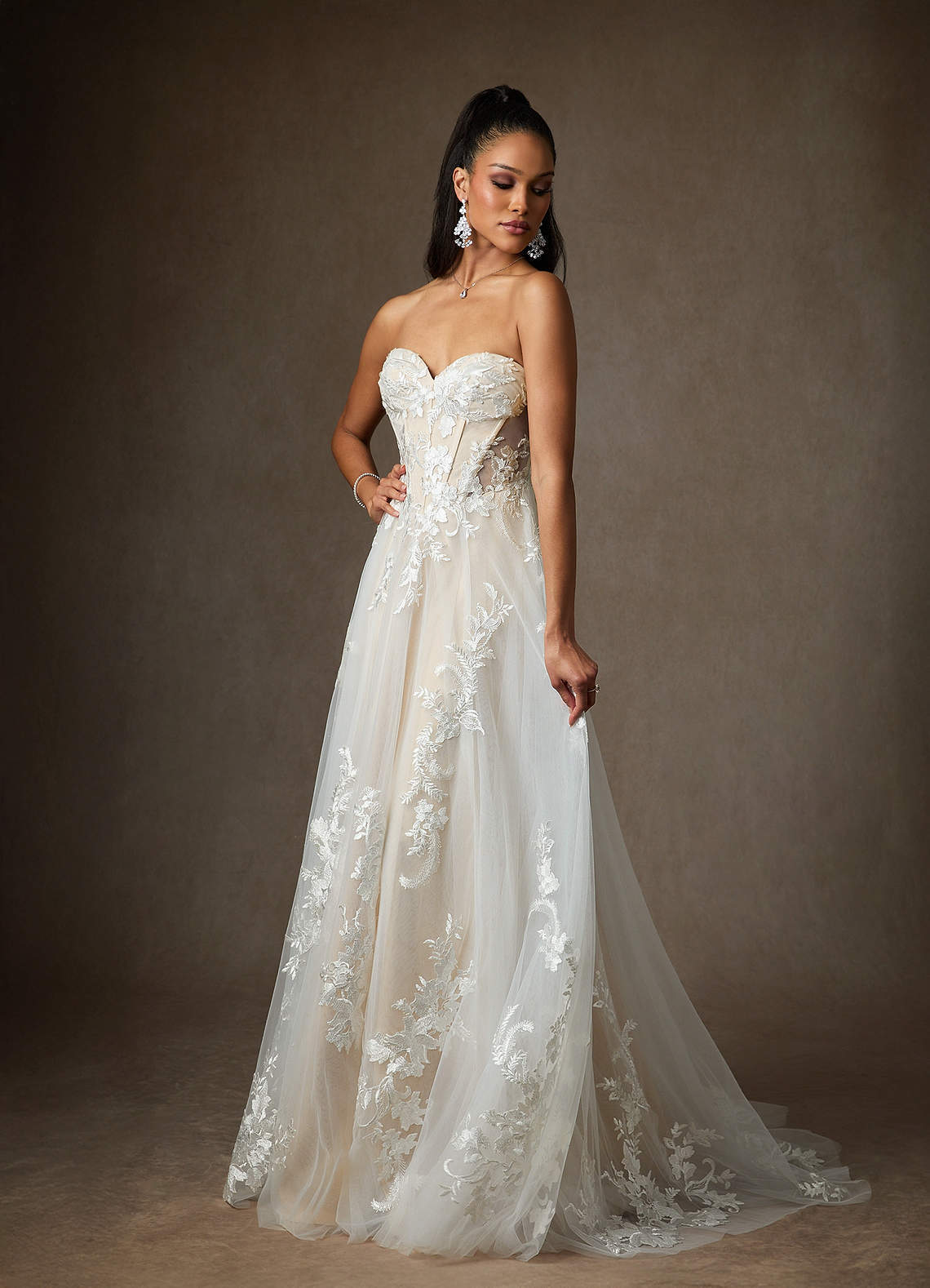 elyessen  Diamond White A-Line Sequins Tulle Dress