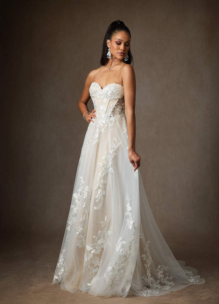 elyessen  Diamond White A-Line Sequins Tulle Dress