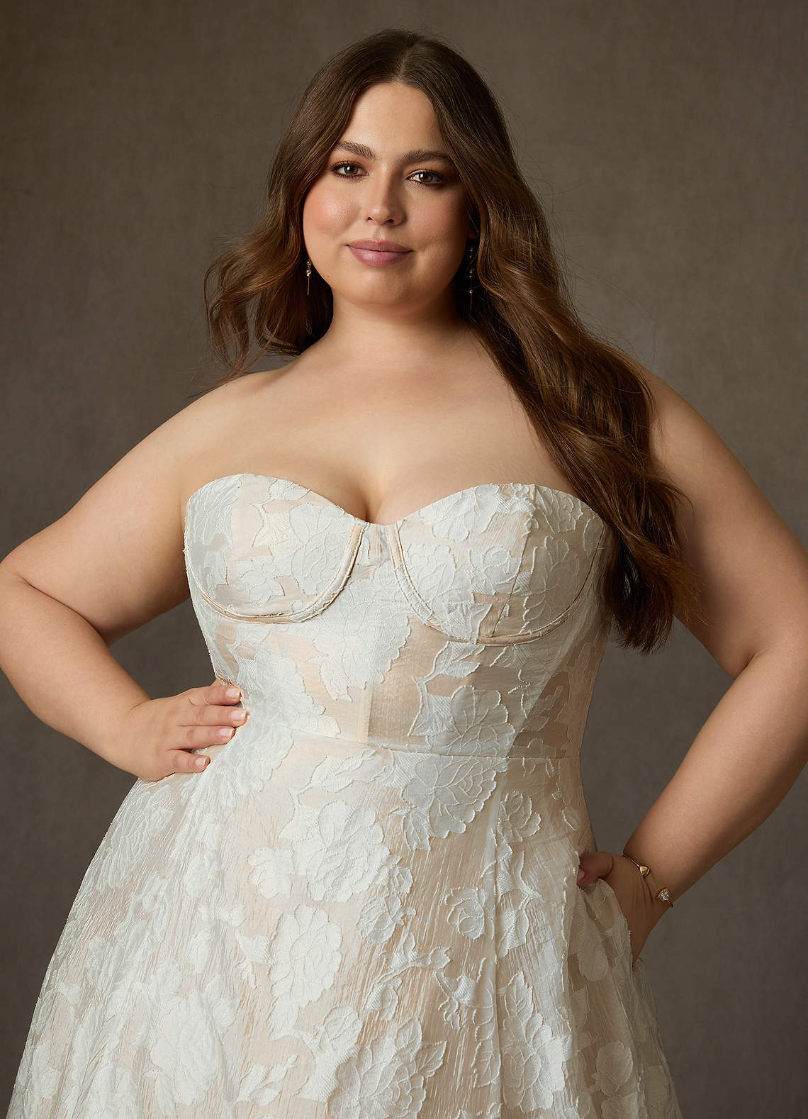 elyessen  Diamond White Ball-Gown Strapless Floral Burnout Jacquard Dress