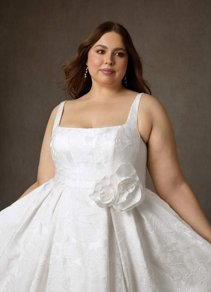 elyessen  Antique White Ball-Gown with Pockets Floral Jacquard Dress