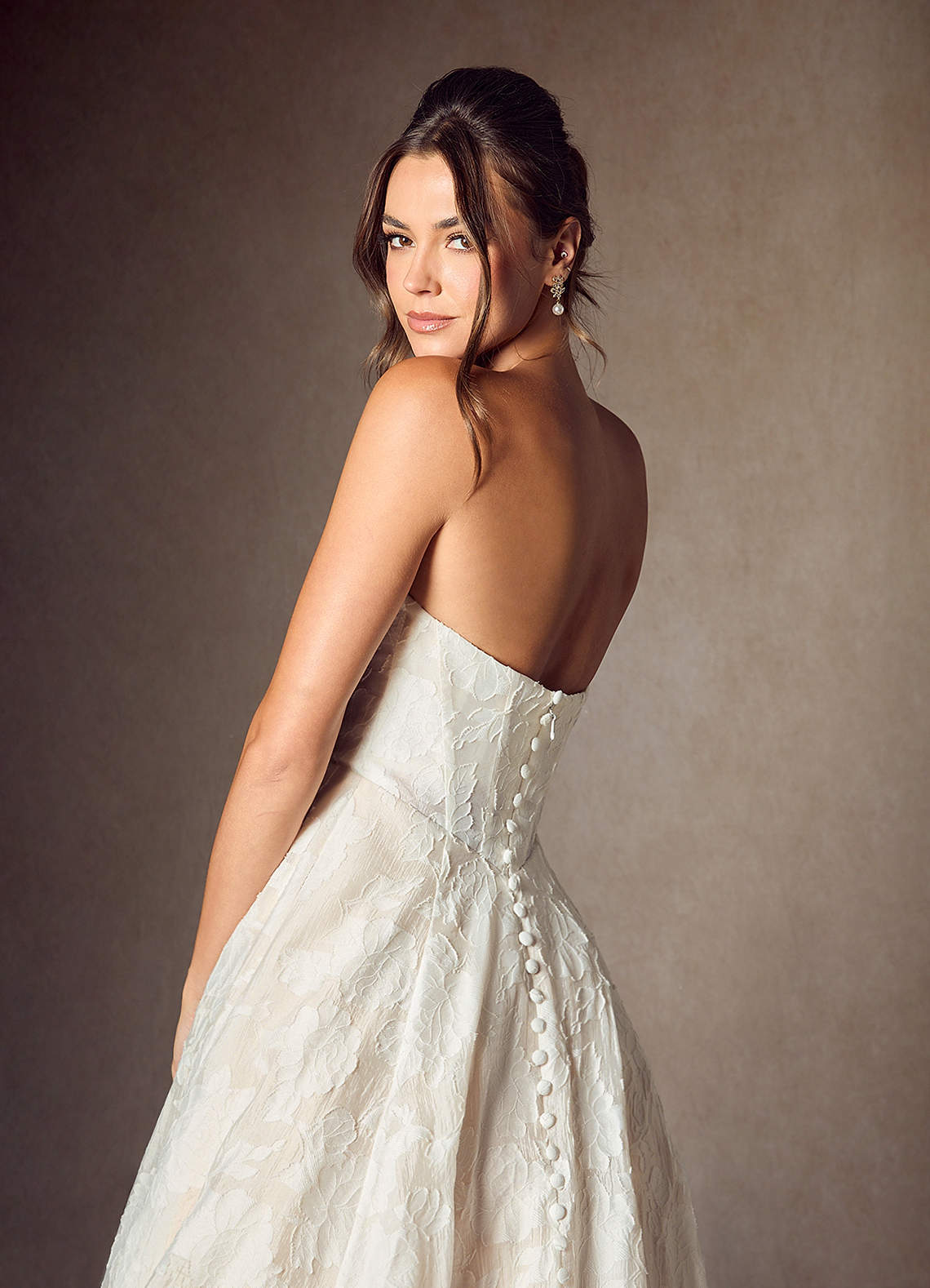 elyessen  Diamond White Ball-Gown Strapless Floral Burnout Jacquard Dress