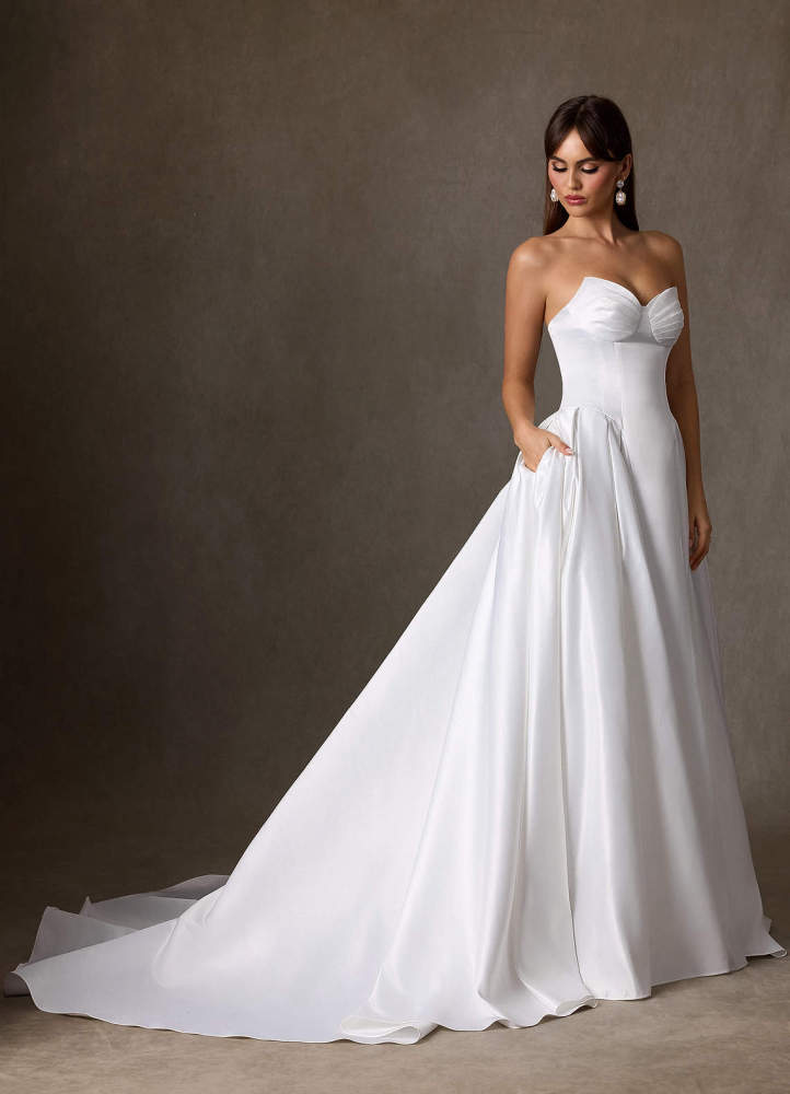 elyessen Constantina Diamond White A-Line Strapless Satin Dress