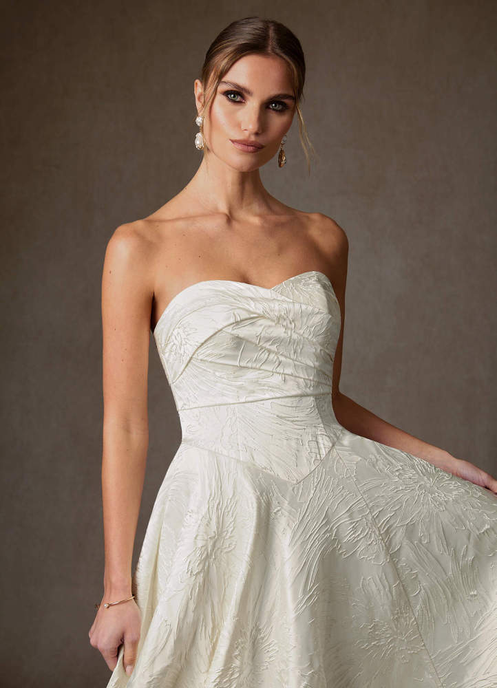 elyessen Tallulah Diamond White A-Line Strapless Floral Jacquard Dress