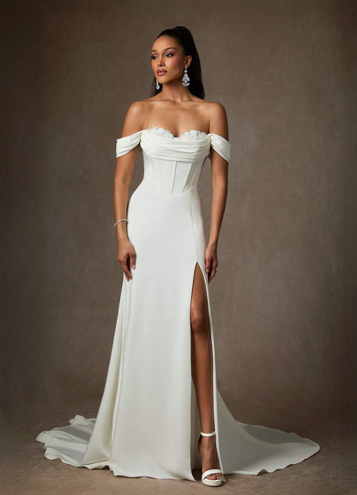 elyessen Viri Diamond White Mermaid Sweetheart Neckline Crepe Back Satin Dress