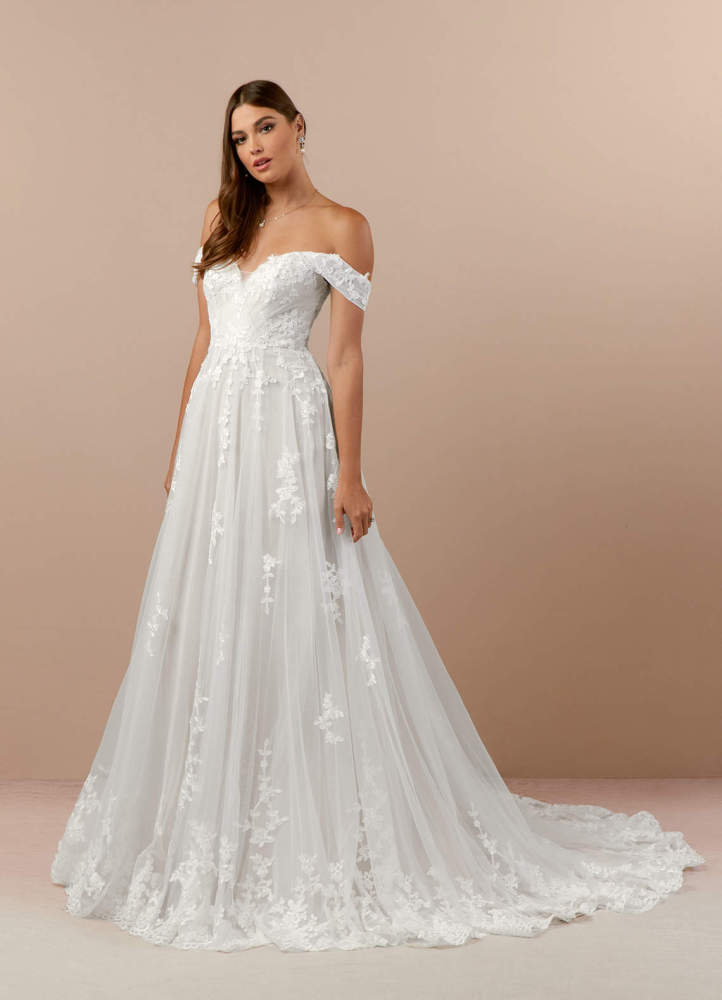 elyessen Botanica Diamond White A-Line Off the Shoulder Tulle Dress