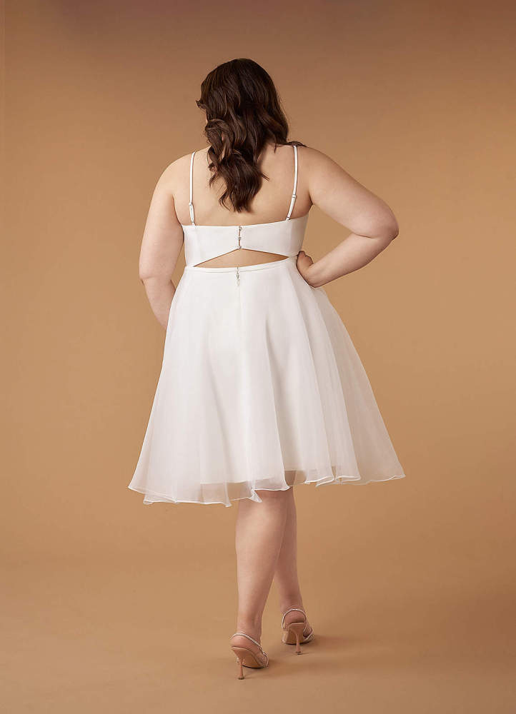 elyessen Ardea Stretch Diamond White A-Line V-Neck Pleated Stretch Crepe Dress