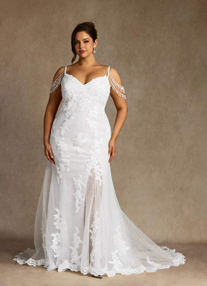 elyessen Saskia Diamond White Mermaid Sequins Tulle Dress