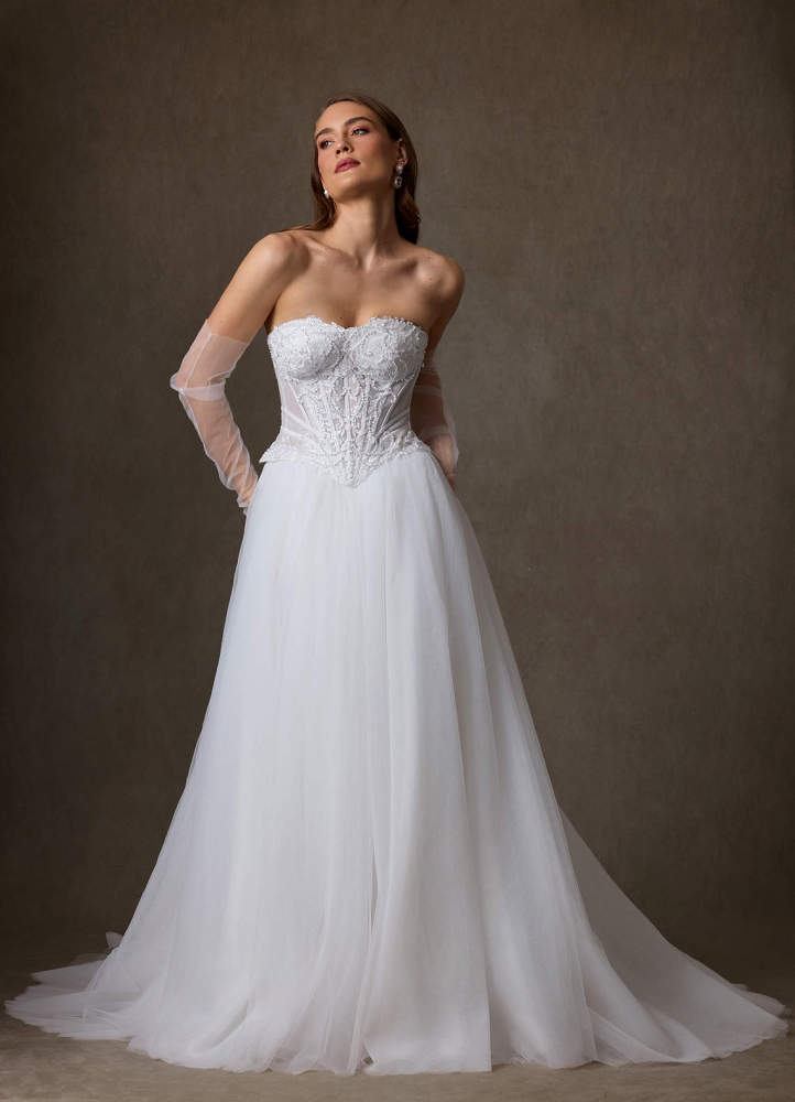 elyessen Ione Diamond White A-Line Strapless Lace Dress