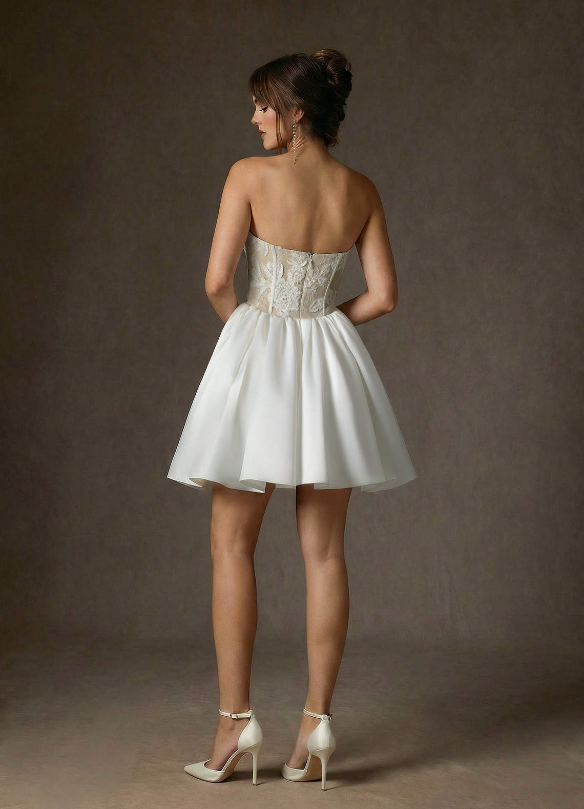 elyessen Diamond White A-Line Strapless Lace Dress