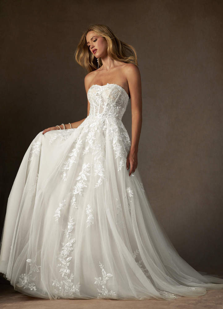 elyessen Keri Diamond White Ball-Gown Strapless Lace Dress