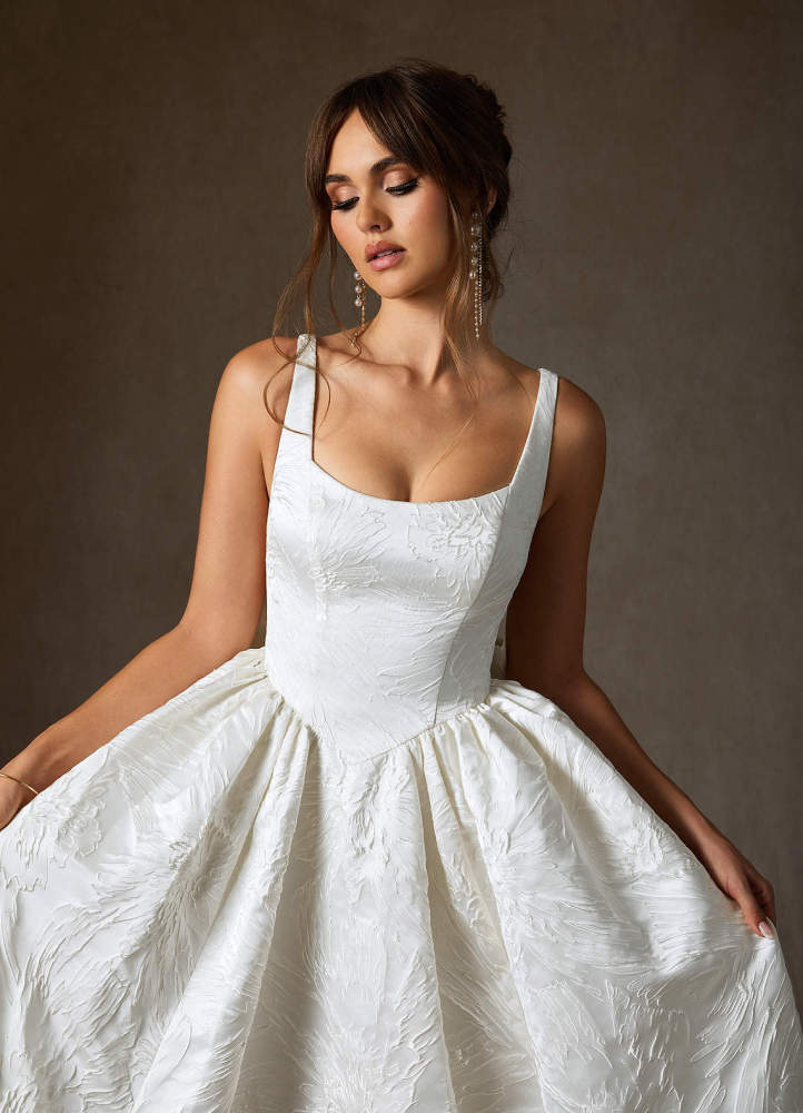 elyessen  Diamond White Ball-Gown with Pockets Floral Jacquard Dress