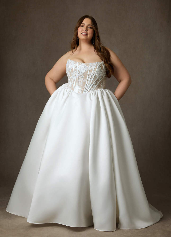 elyessen  Diamond White Ball-Gown Strapless Lace Dress
